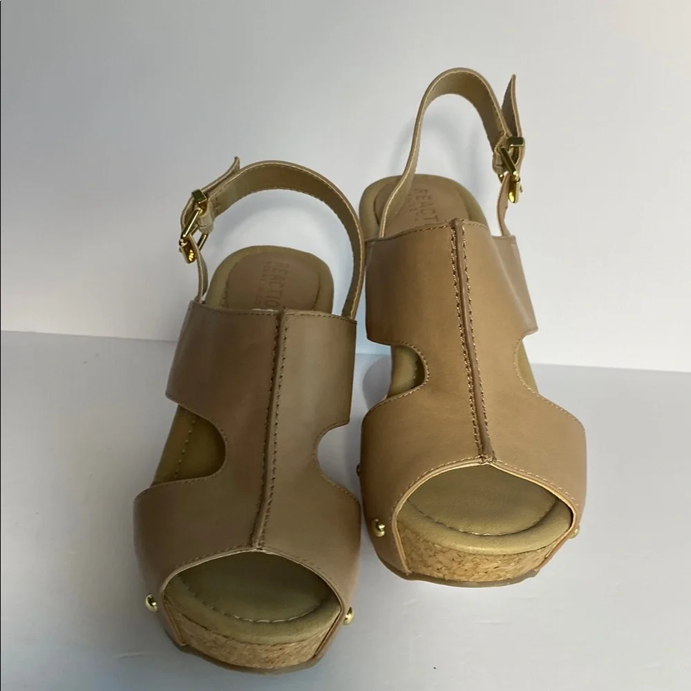 Tan Kenneth Cole Leather Wedge Sandals with Slingback NWOB